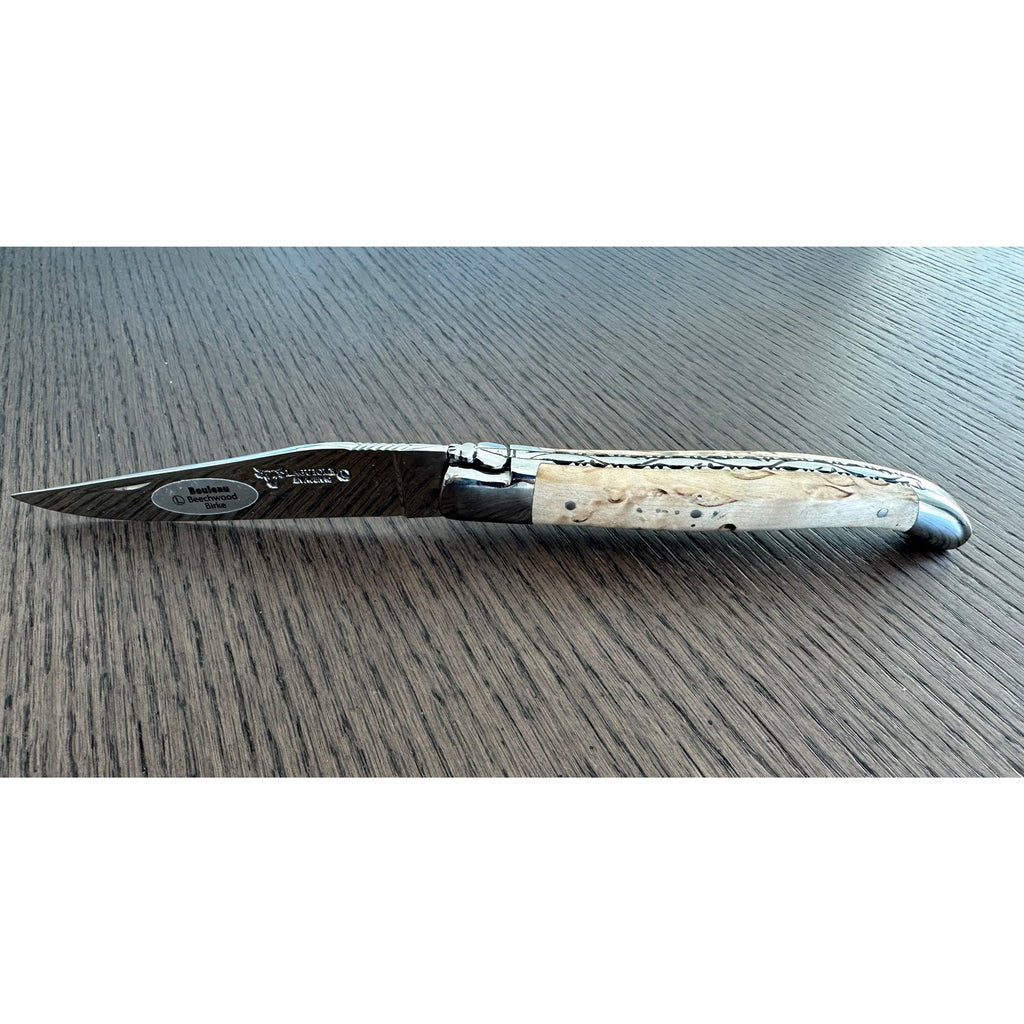 Laguiole en Aubrac Handcrafted Plated Multipurpose Knife With Birchwood Handle, 4.75-Inches, Polished Bolster - LaguioleEnAubracShop