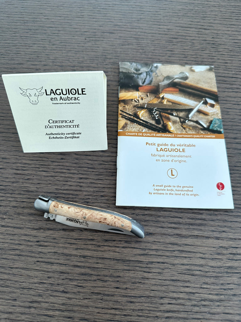 Laguiole en Aubrac Handcrafted Plated Multipurpose Knife, Birchwood Handle, 3.5-Inches - LaguioleEnAubracShop