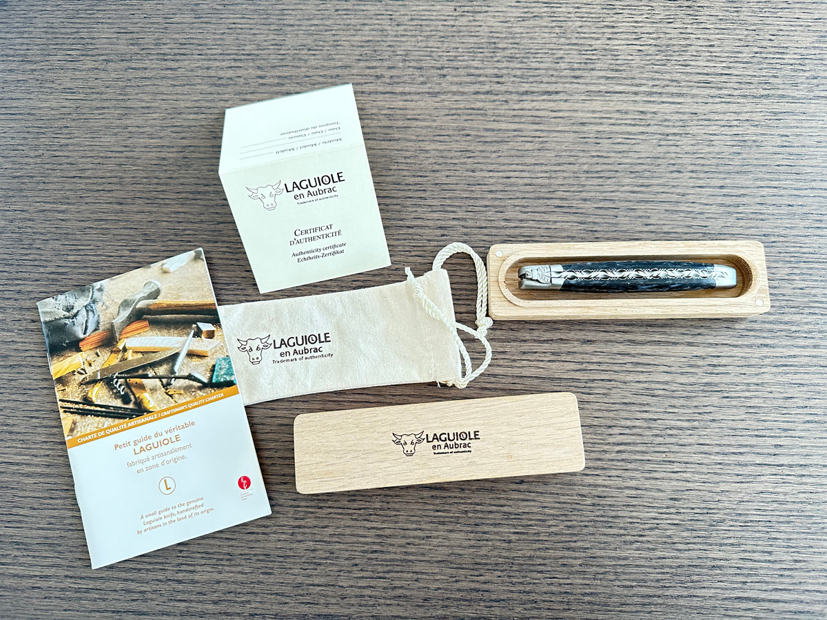 Laguiole en Aubrac Handcrafted Double Plated Multipurpose Knife With Blue Carbon Handle, 4.75-Inches - LaguioleEnAubracShop