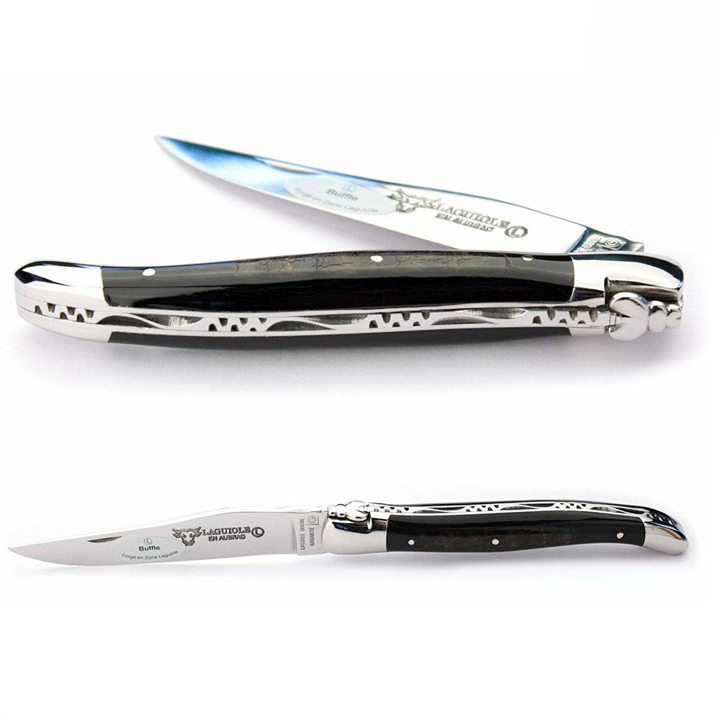 Laguiole en Aubrac Handcrafted Plated Multipurpose  Knife, Buffalo Crust Handle, 4.75 inches - LaguioleEnAubracShop