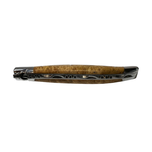 Laguiole en Aubrac Handmade Luxury Plated Multipurpose Knife with Teak Burl Handle, 4.75-Inches - LaguioleEnAubracShop