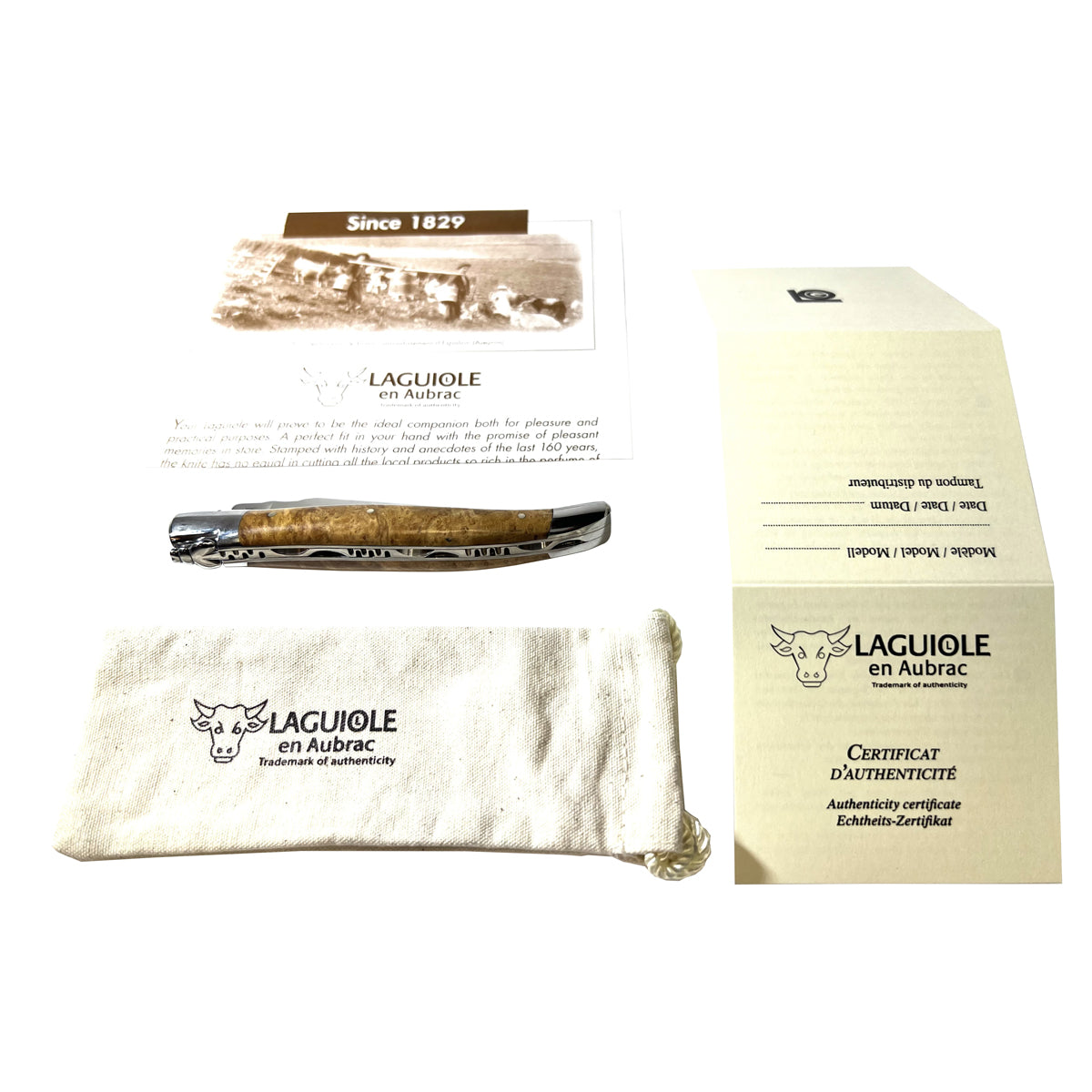 Laguiole en Aubrac Handmade Luxury Plated Multipurpose Knife with Teak Burl Handle, 4.75-Inches - LaguioleEnAubracShop