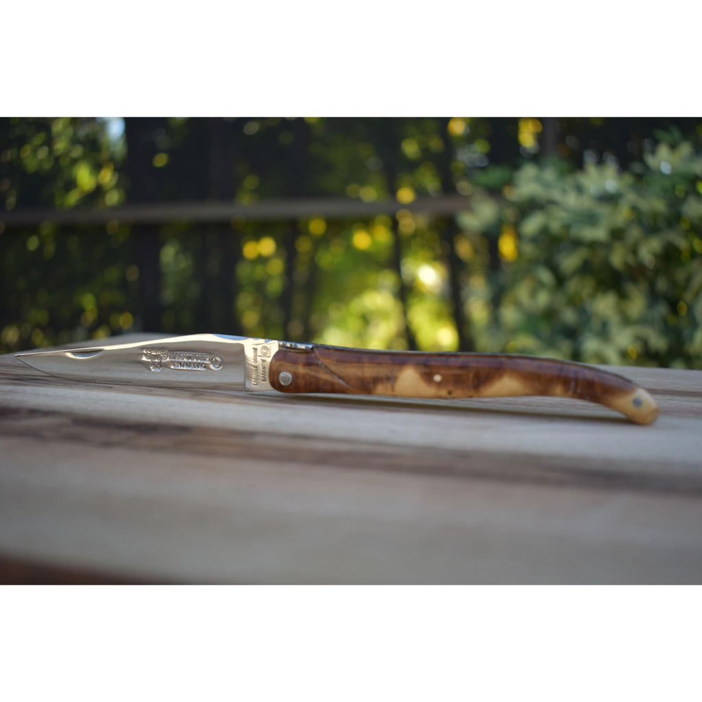 Laguiole en Aubrac Handcrafted Plated Limited Edition Multipurpose Knife, Full Galaxy Root Brown & Cream Handle, 4.75 inches - LaguioleEnAubracShop
