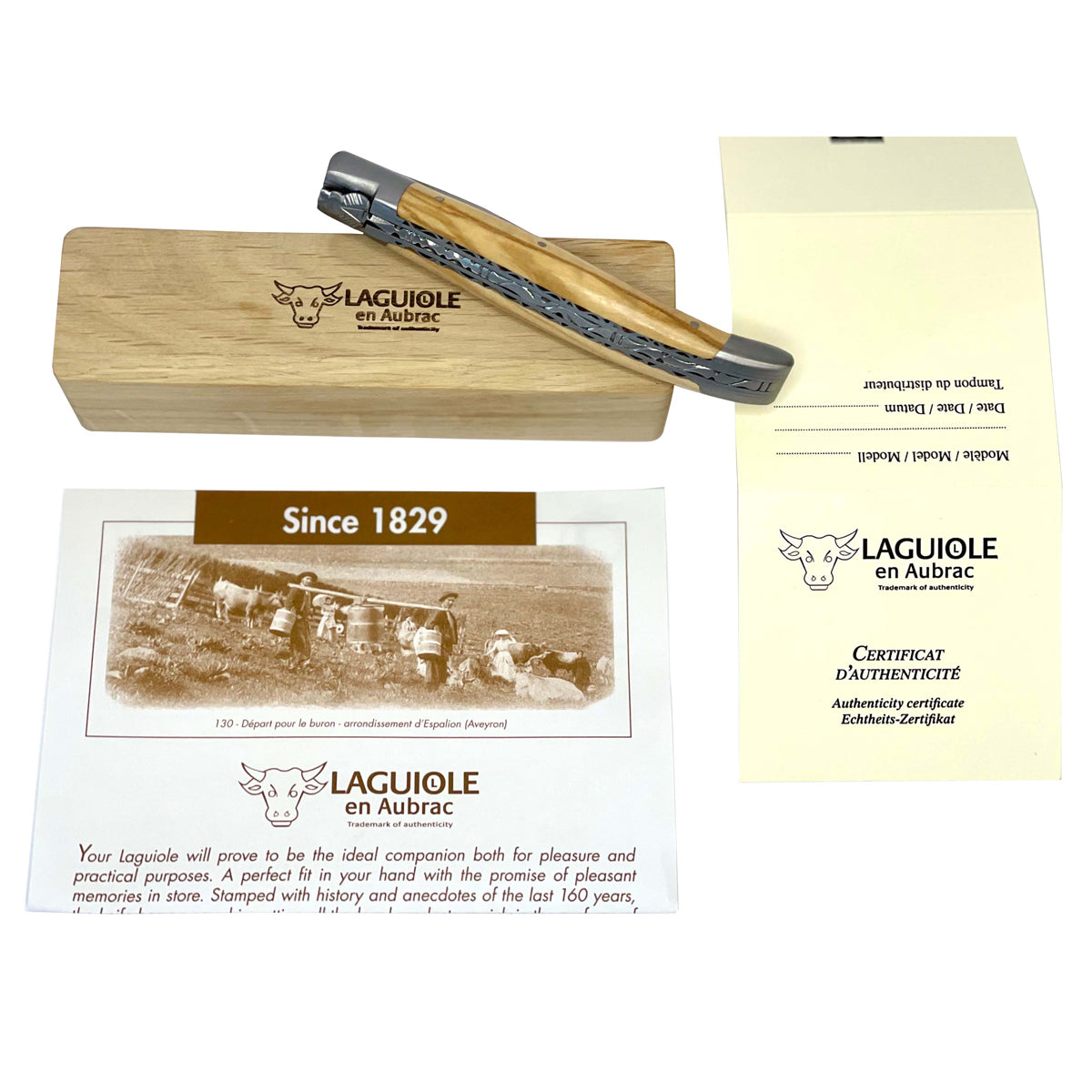 Laguiole en Aubrac Handcrafted Double Plated Multipurpose Knife with Olivewood Handle, 4.75-Inches - LaguioleEnAubracShop