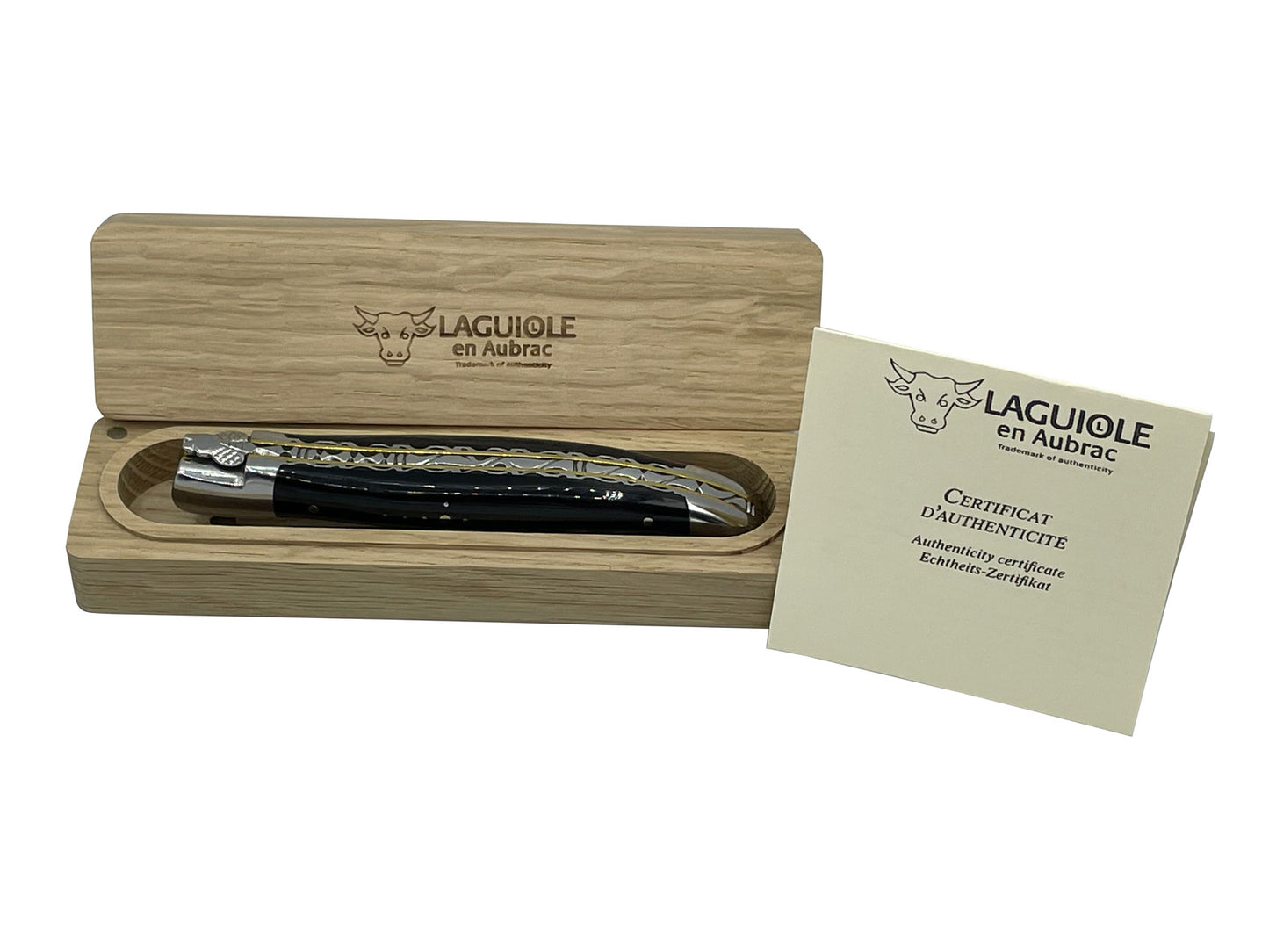 Laguiole en Aubrac Handcrafted Double Brass & Stainless Plates Multipurpose Knife, Buffalo Horn Handle, 4.75 inches - LaguioleEnAubracShop