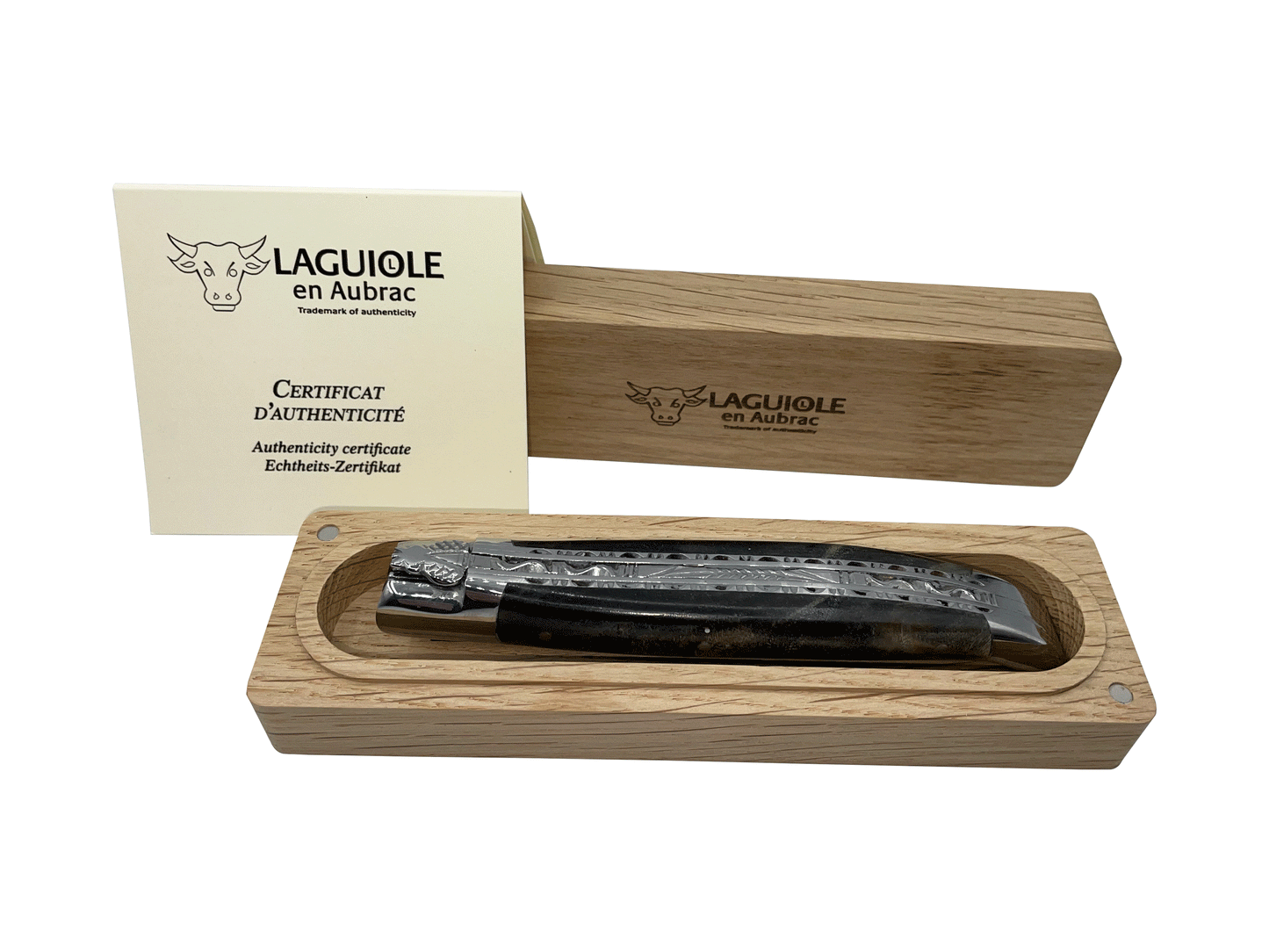 Laguiole en Aubrac Handcrafted Double Plated Multipurpose Knife Stainless Steel Bolsters, Blackened Poplar Wood Handle, 4.75 inches - LaguioleEnAubracShop