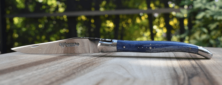 Laguiole en Aubrac Handmade Luxury Plated Multipurpose Knife with Blue Camel Bone Handle, 4.8-in - LaguioleEnAubracShop