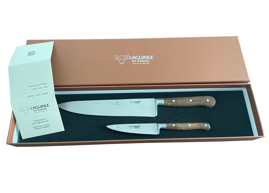 Laguiole en Aubrac Professional Stainless Fully Forged Steel 2-Piece Premium Kitchen Knife Set With Teak Wood Handles - LaguioleEnAubracShop