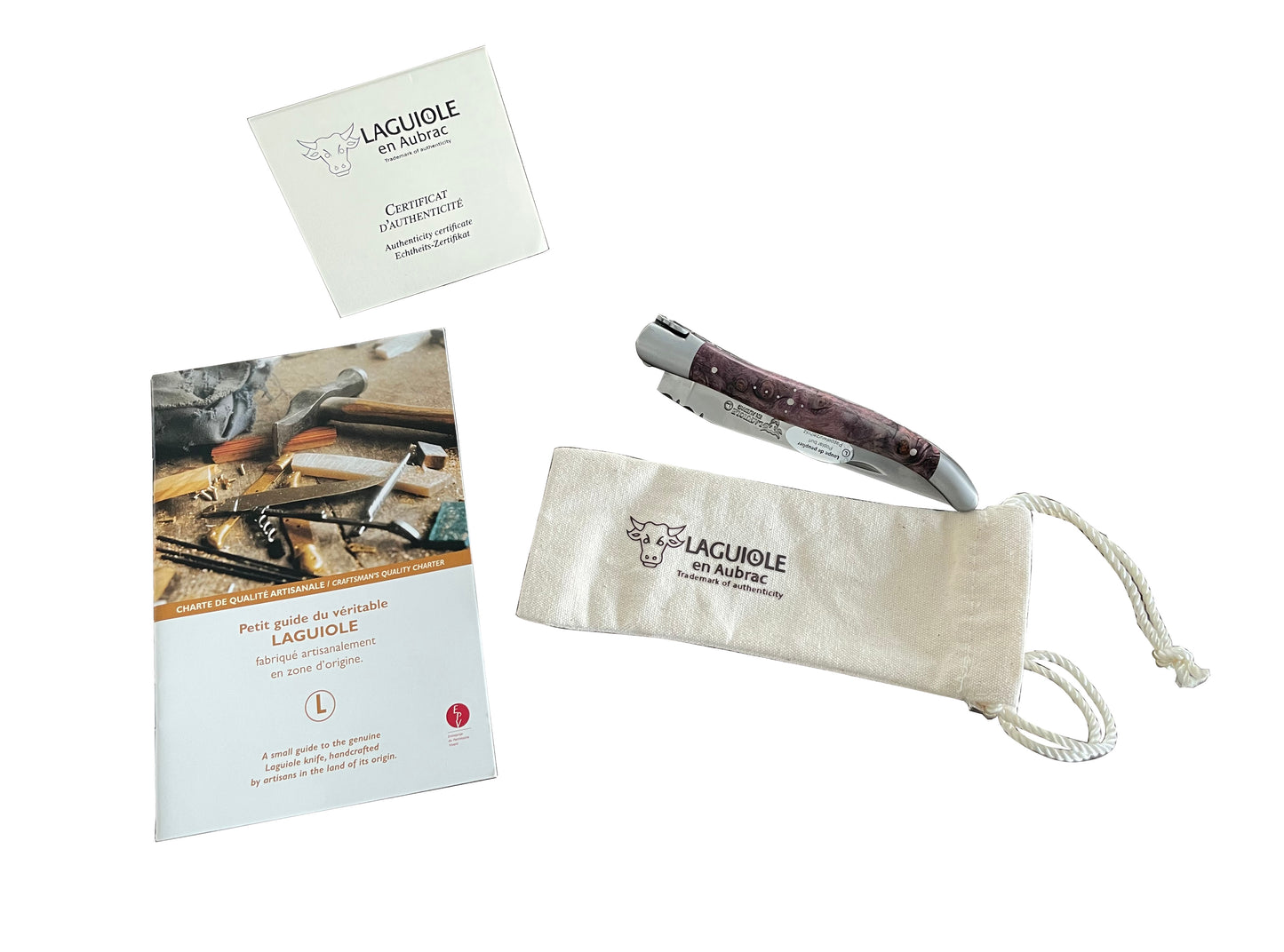 Laguiole en Aubrac Handcrafted Plated Multipurpose Knife, Purple Poplar Wood Handle, 4.75-Inches - LaguioleEnAubracShop
