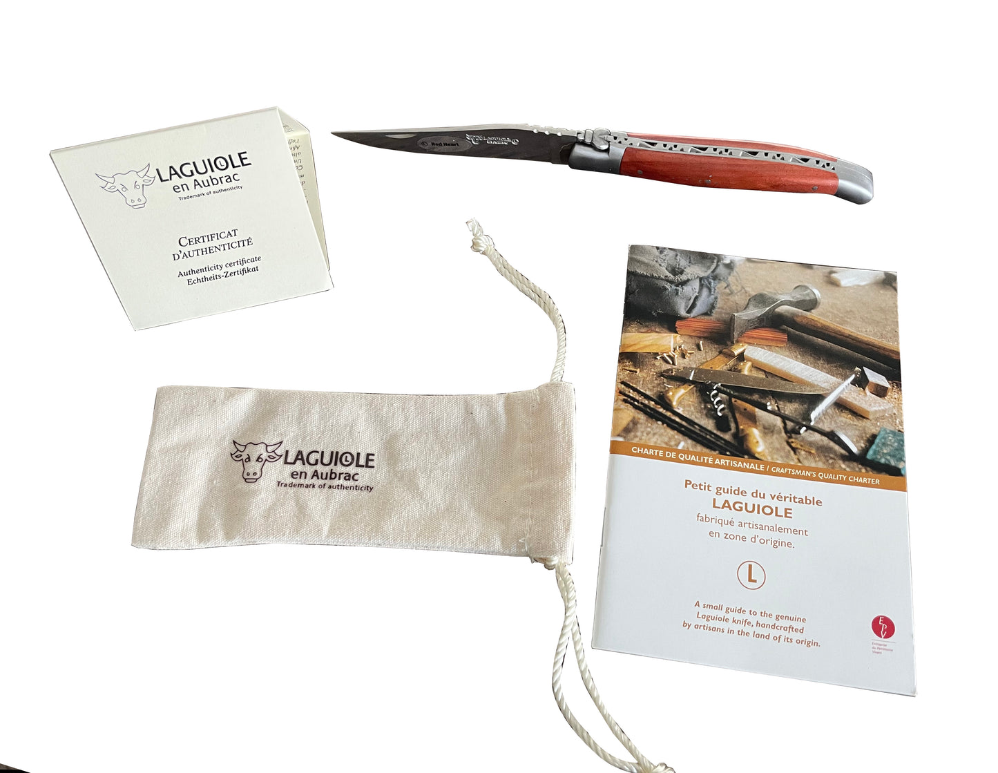 Laguiole en Aubrac Handcrafted Plated Multipurpose Knife, Red Heart Wood Handle, 4-Inches - LaguioleEnAubracShop