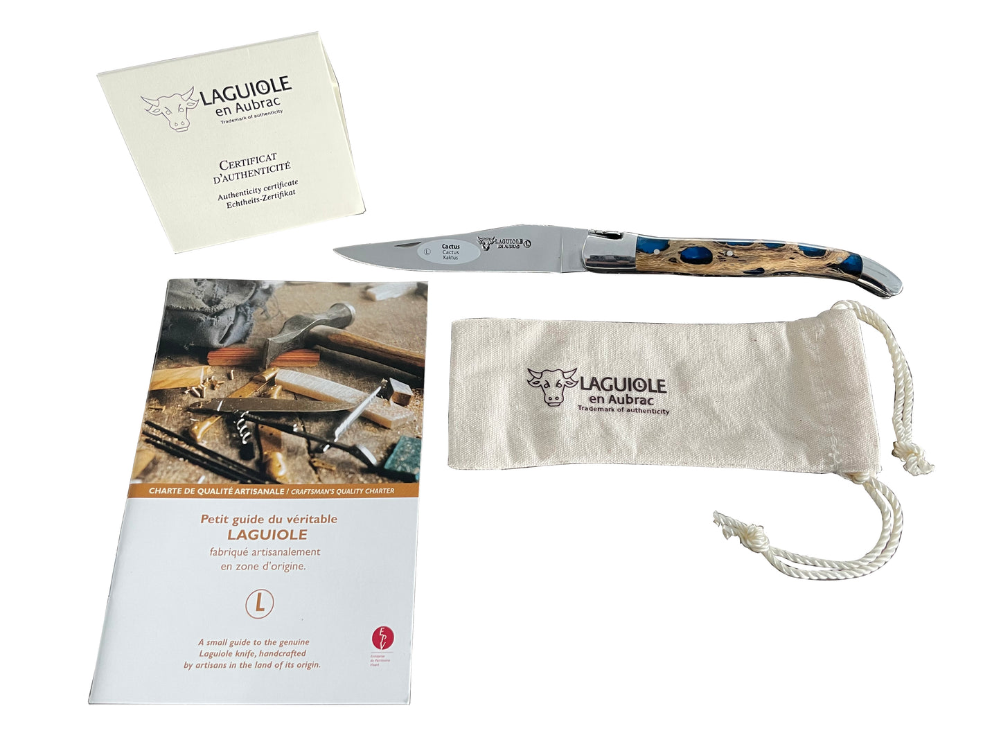 Laguiole en Aubrac Handcrafted Double Plated Multipurpose Knife With Cactus Blue Handle, 4.75-Inches - LaguioleEnAubracShop