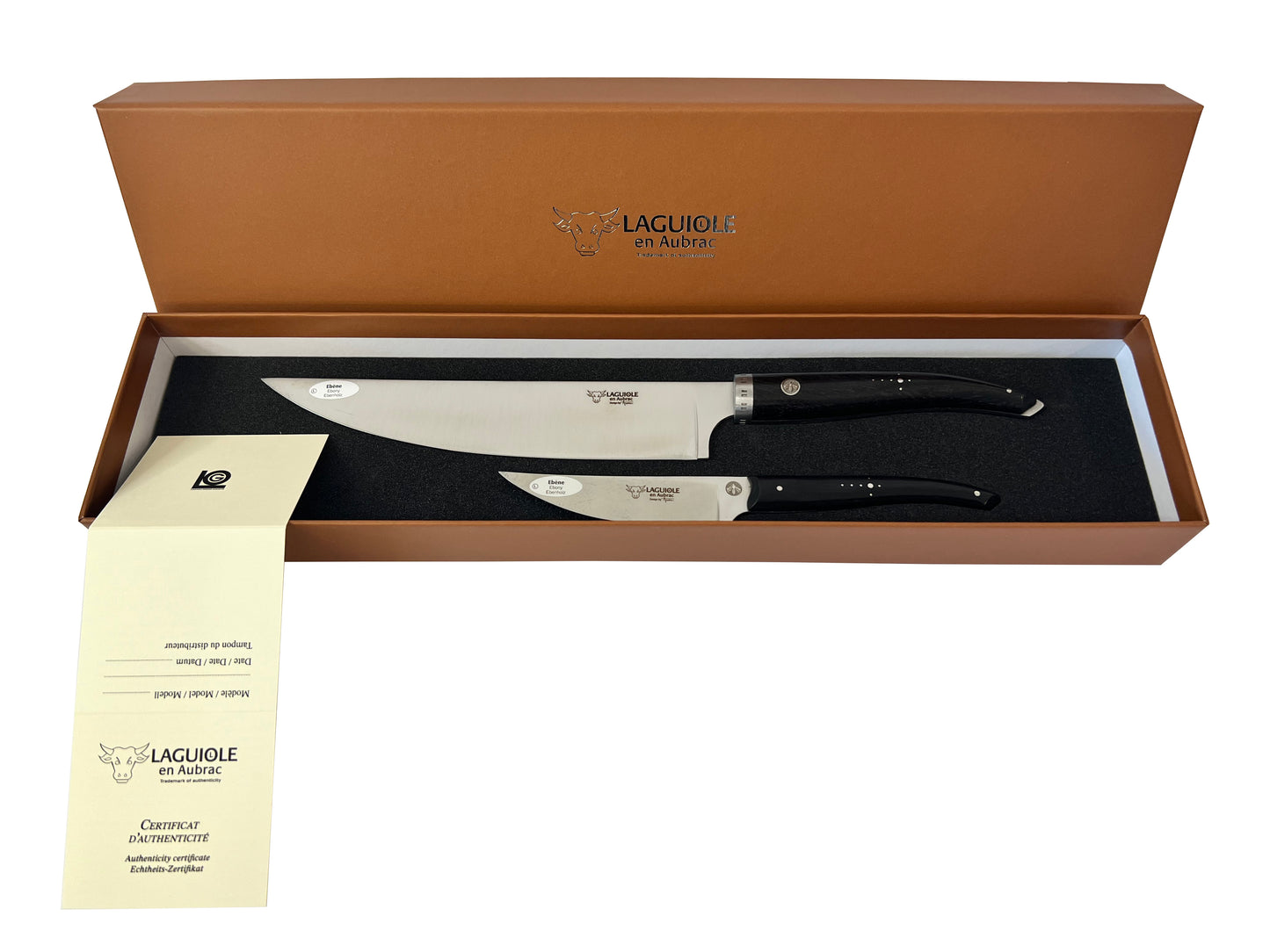 Laguiole en Aubrac Handcrafted 2-Piece Kitchen Knife Set with Ebony Wood Handles - LaguioleEnAubracShop
