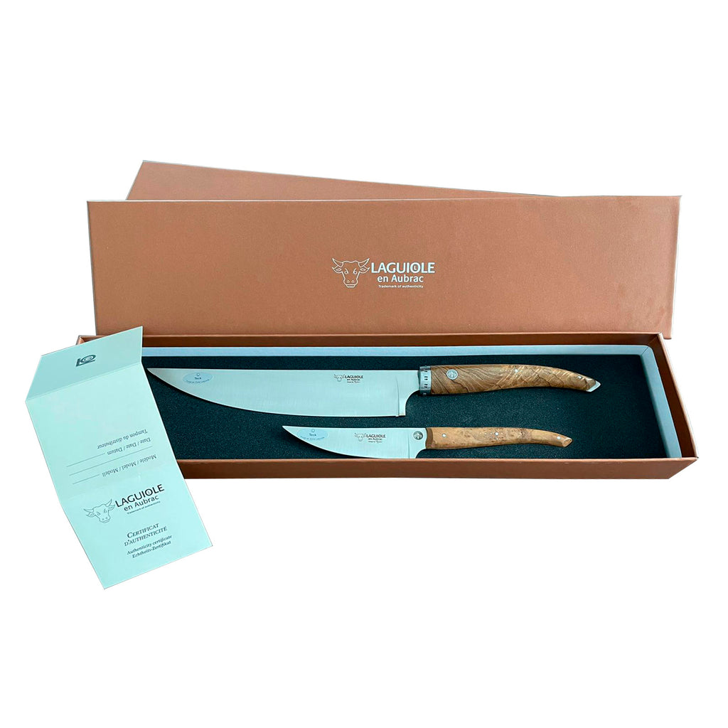 Laguiole en Aubrac Handcrafted 2-Piece Kitchen Knife Set with Teak Wood Handles - LaguioleEnAubracShop