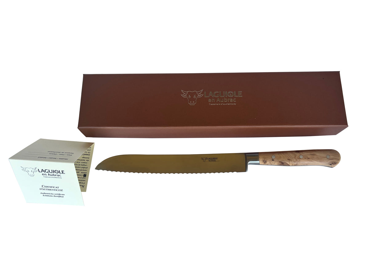 Laguiole en Aubrac Fully Forged Steel Bread Knife With Juniper Wood Handle, 8-Inches - LaguioleEnAubracShop