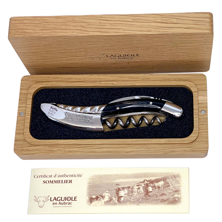 Laguiole en Aubrac Sommelier DeLuxe Waiter's Corkscrew with Buffalo Horn Handle & Twisted Bolster - LaguioleEnAubracShop