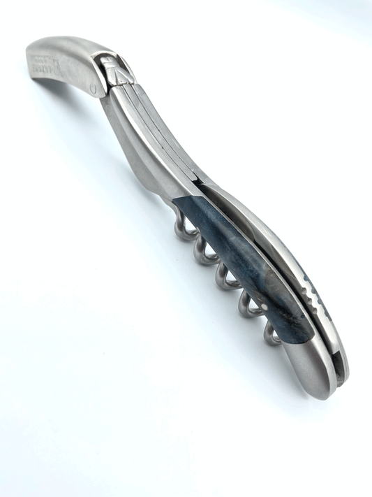 Laguiole en Aubrac Sommelier Waiter's Corkscrew with Stabilized Blue Poplar Burl Handle, Brushed Bolster - LaguioleEnAubracShop