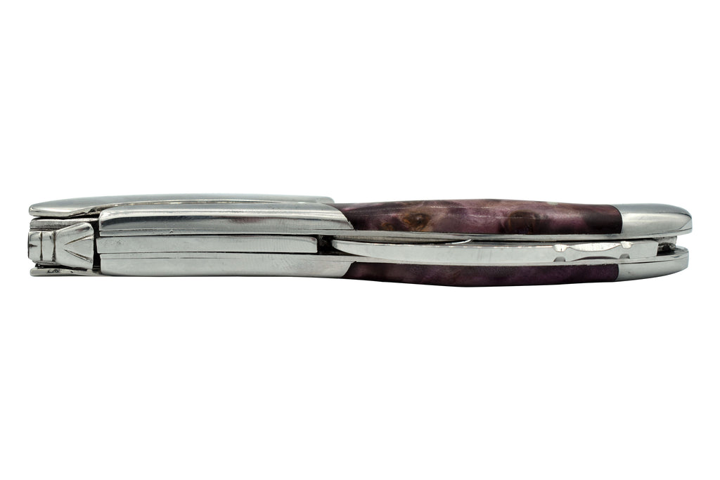 Laguiole en Aubrac Sommelier Waiter's Corkscrew with Stabilized Purple Poplar Burl Handle, Polished Bolster - LaguioleEnAubracShop