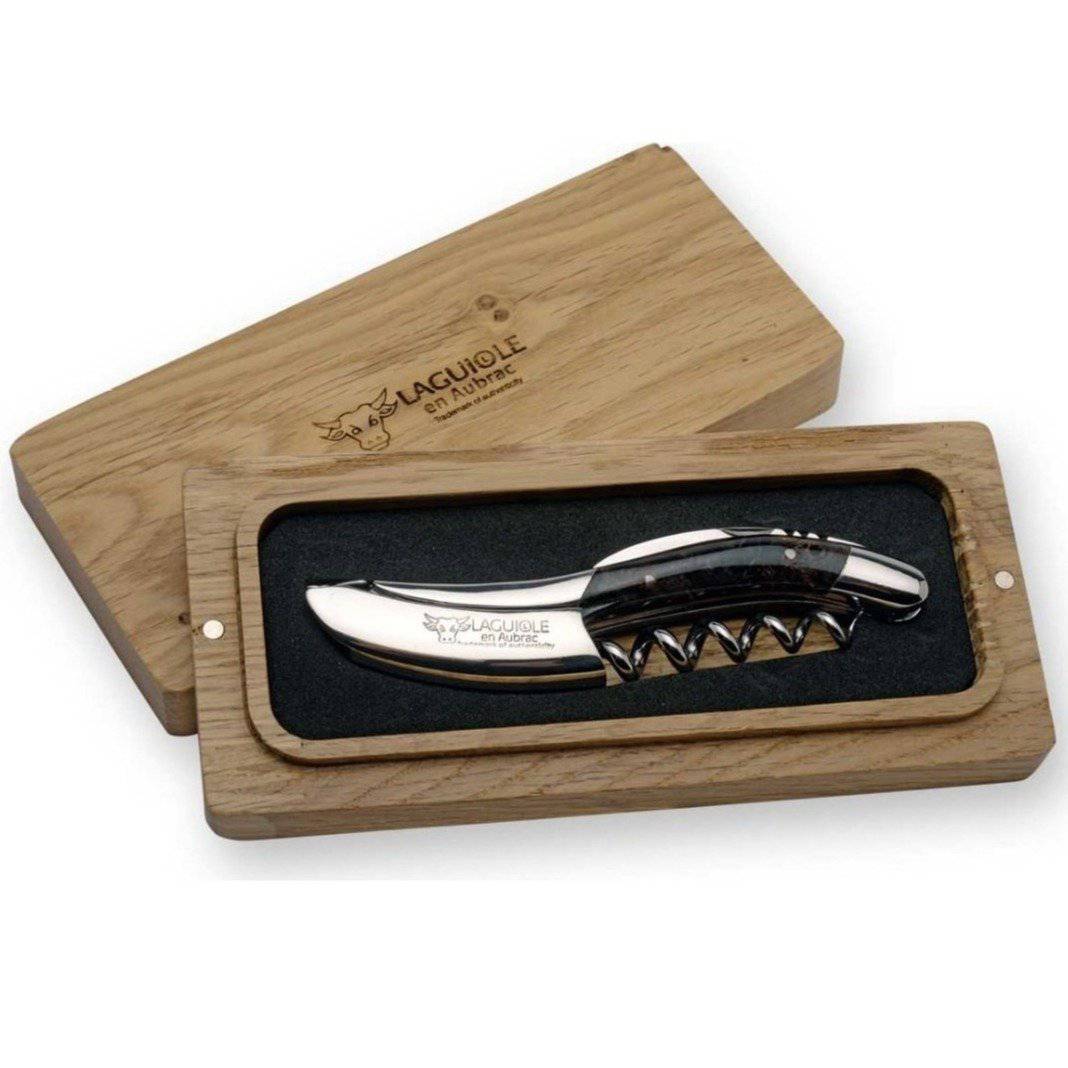 Laguiole en Aubrac Sommelier Waiter's Corkscrew with Blackened Poplar Burl Handle - LaguioleEnAubracShop
