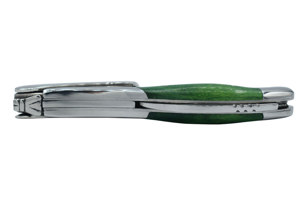 Laguiole en Aubrac Sommelier Waiter's Corkscrew with Stabilized Green Poplar Burl Handle, Polished Bolster - LaguioleEnAubracShop