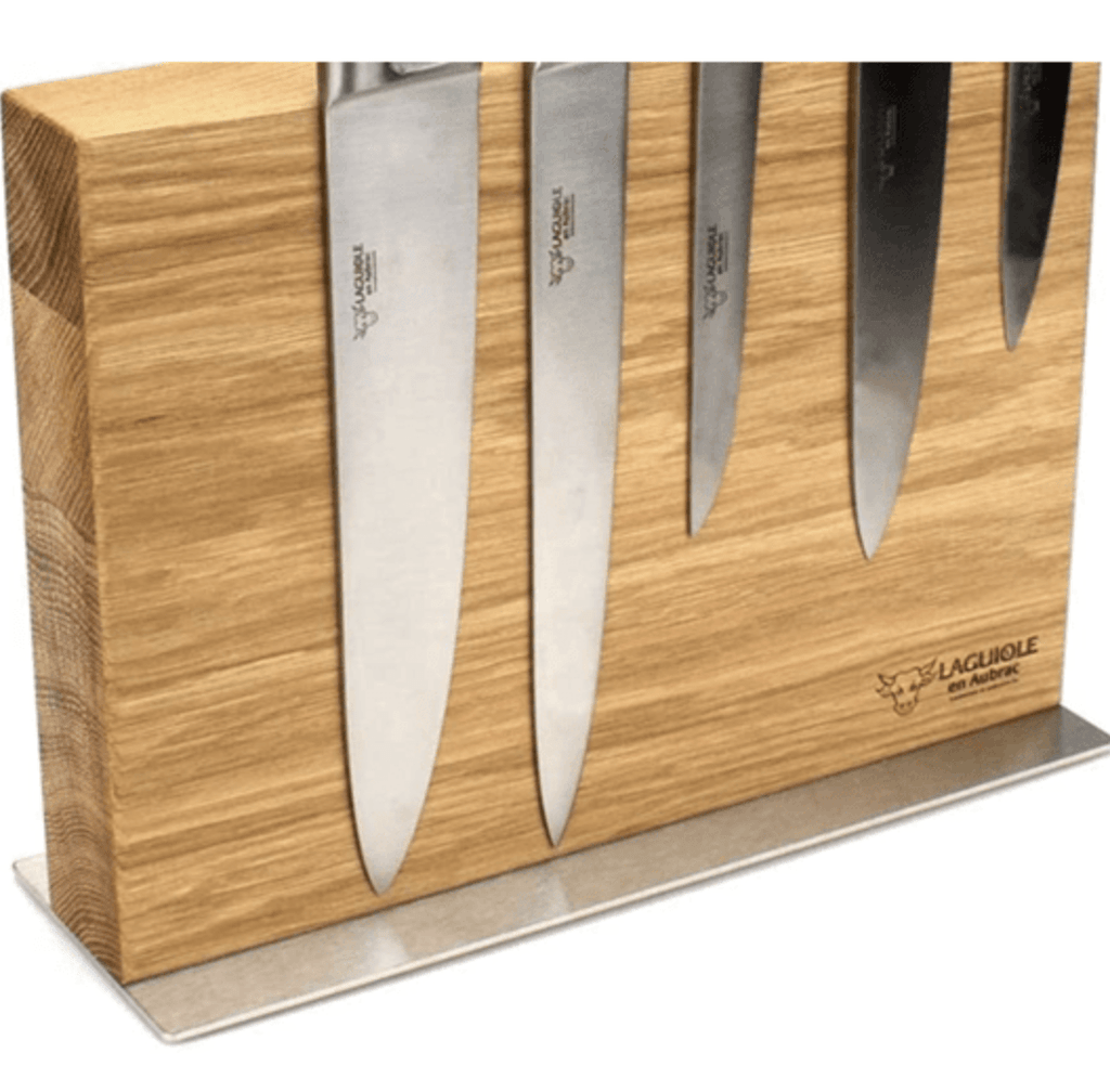 Laguiole en Aubrac Handcrafted 6-Piece Kitchen Knife Set with Walnut Handles, Magnetic Oak Block - LaguioleEnAubracShop