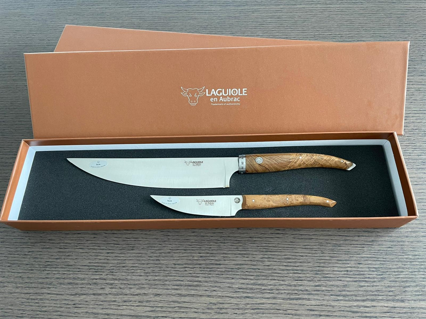 Laguiole en Aubrac Handcrafted 2-Piece Kitchen Knife Set with Teak Wood Handles - LaguioleEnAubracShop