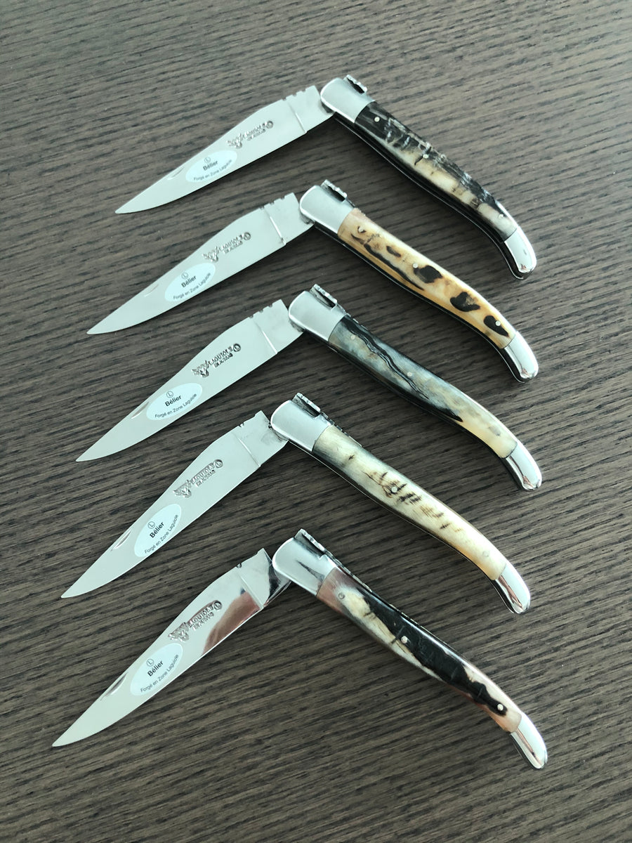 Laguiole en Aubrac folding knives with horn and wood handles
