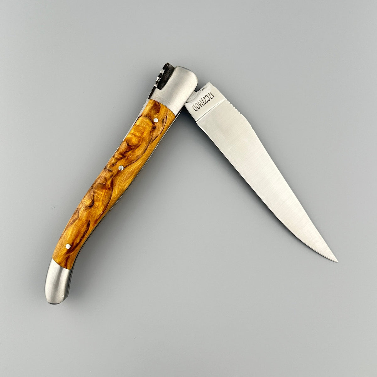 Laguiole en Aubrac Hancarved Plate Folding Knife Butterfly Bee Yellow Birchwood Burl, 4.7"