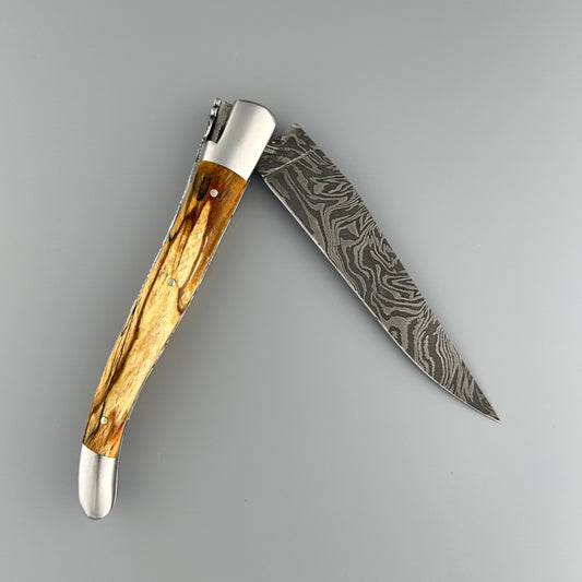 Laguiole en Aubrac Explosion Double Plated Damascus Folding Knife, Aubrac Wood Handle