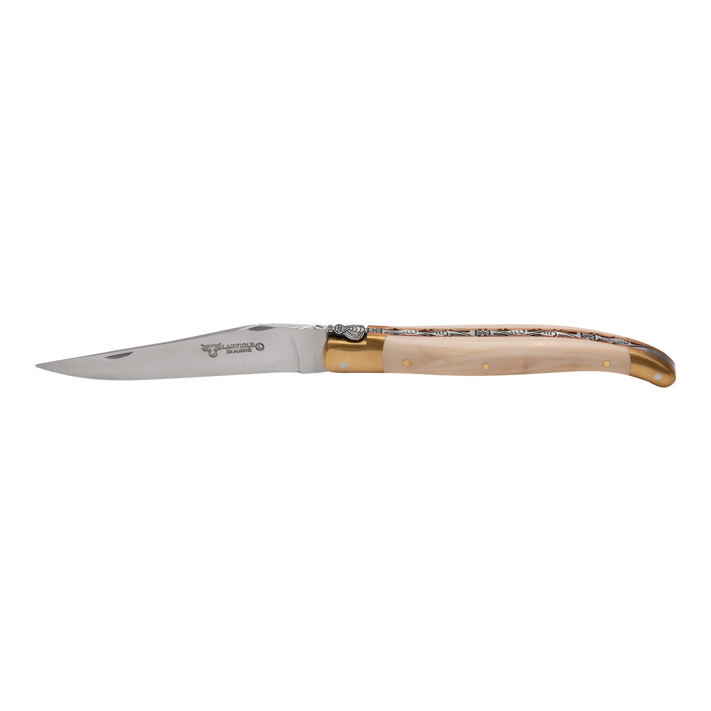 Laguiole en Aubrac Le Bijou Luxury Multipurpose Knife, 4.8-in (12cm), Warthog Tusk Handle, With  Brass Bolsters, And Two Copper Plates