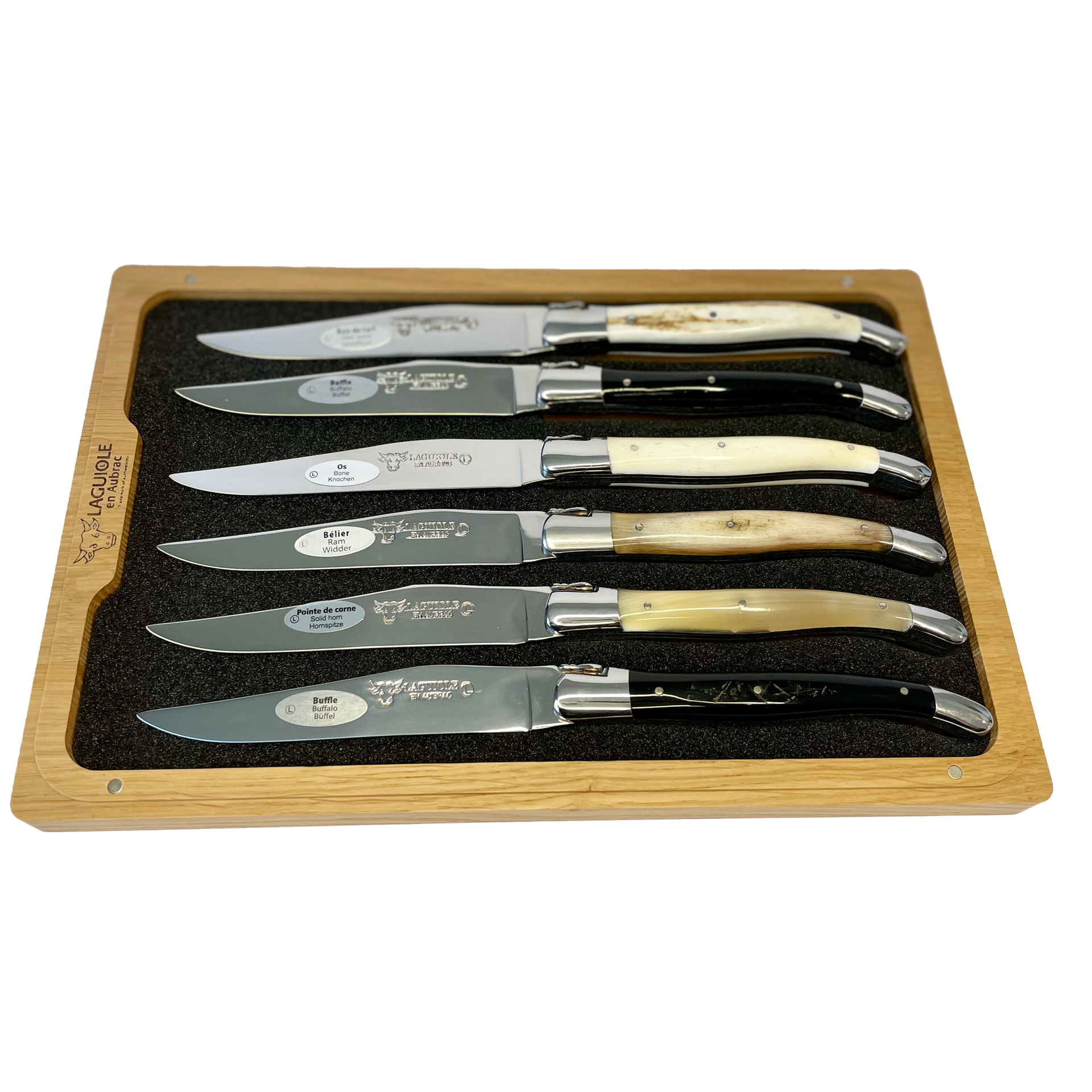 Laguiole en Aubrac Handcrafted 6-Piece Steak Knife Set with Mixed Laguiole en Aubrac Handcrafted 6-Piece Steak Knife Set with Mixed