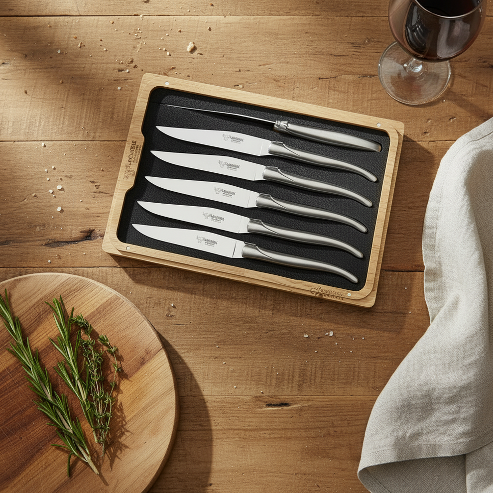 Laguiole en Aubrac Handcrafted 6-Piece Steak Knife Set with Matte