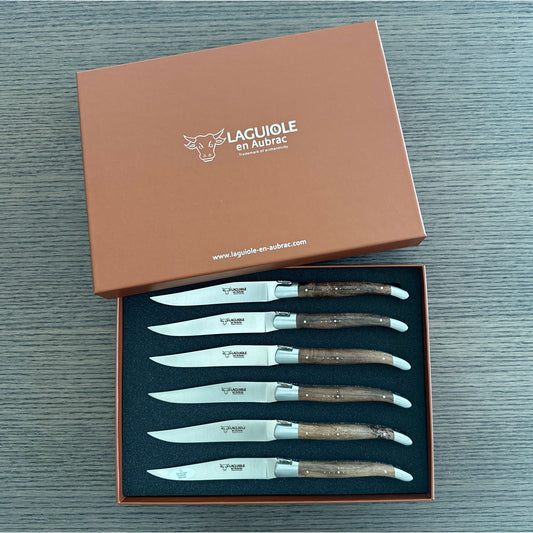 Laguiole en Aubrac Luxury Steak/Table Knives 6-Piece Set With Grapevine Wood Handle