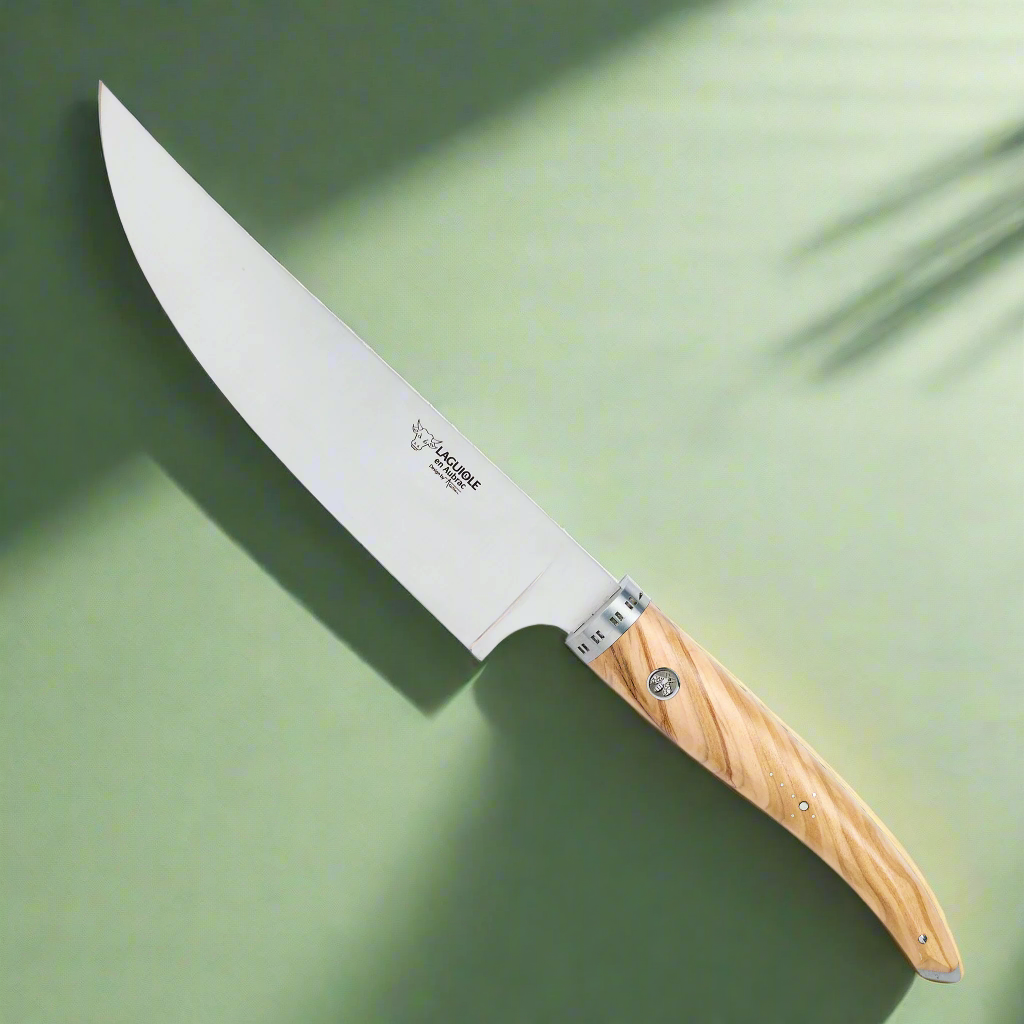 Laguiole en Aubrac Handcrafted Gourmet Cuisine Chef's Knife with Olive Wood Handle, 7-in