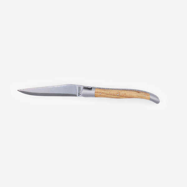 a knife with a wooden handle