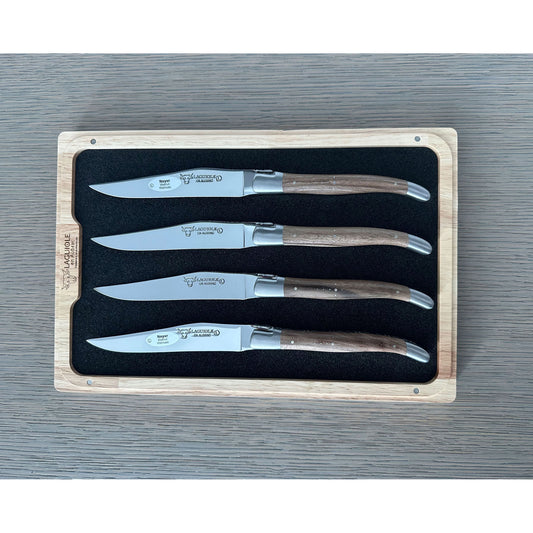 Laguiole en Aubrac 手工拉丝电镀 6 件式牛排刀套装，带胡桃木手柄