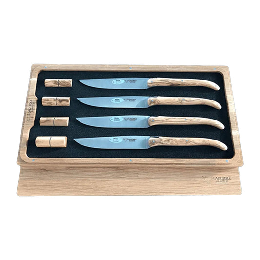 Laguiole en Aubrac Handcrafted 4-Piece Steak Knife Set with Olivewood Handles