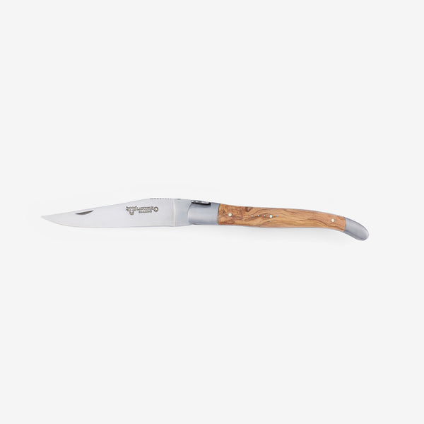 a knife with a wooden handle