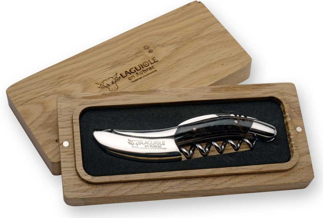 Handcrafted Sommelier Waiter's Corkscrew with Stabilized Blackened Poplar Burl Handle, Polished Bolster by Laguiole en Aubrac