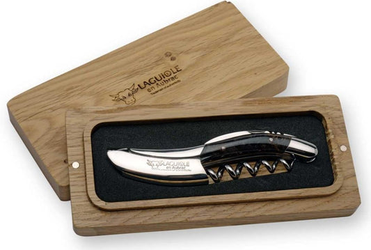 Handcrafted Sommelier Waiter's Corkscrew with Stabilized Blackened Poplar Burl Handle, Polished Bolster by Laguiole en Aubrac
