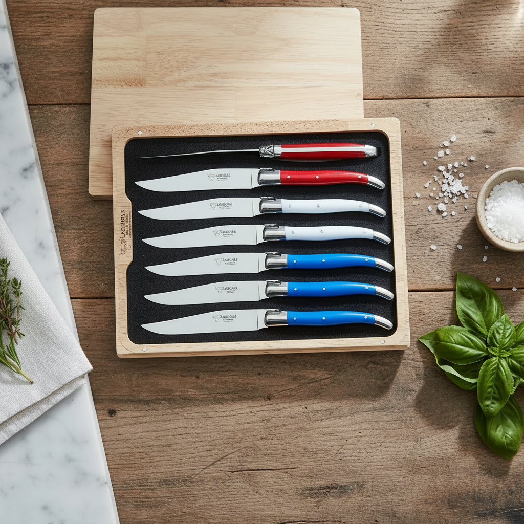 Laguiole en Aubrac Juego de cuchillos para bistec de 6 piezas chapados a mano con mangos de cuerno macizo completo