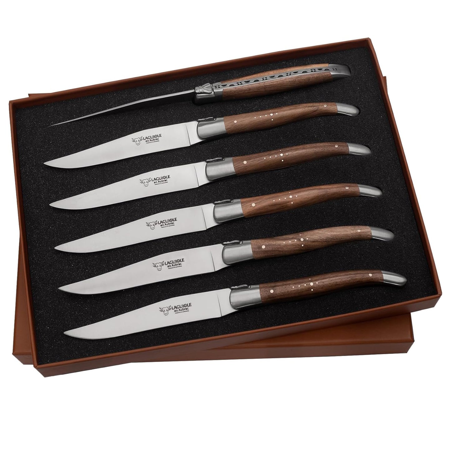 Laguiole en Aubrac Luxury Steak/Table Knives 6-Piece Set with Walnut Handle