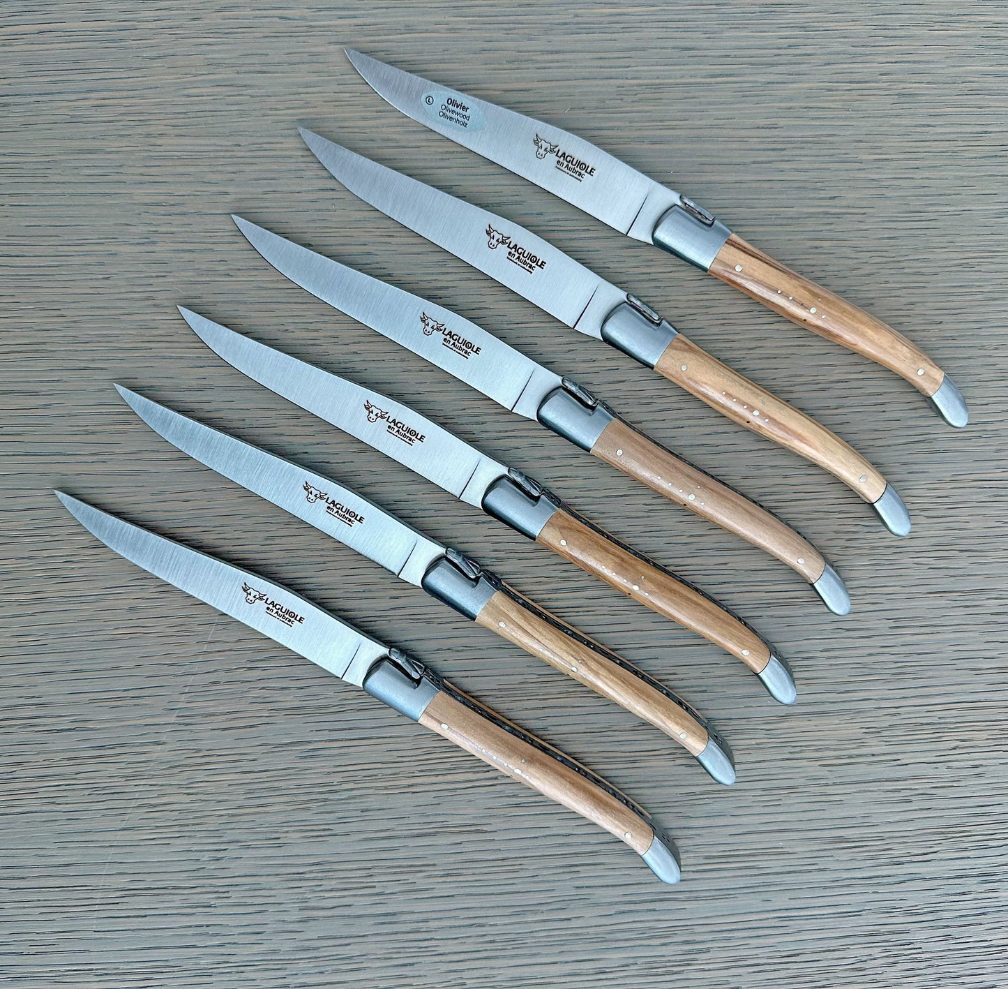 Laguiole en Aubrac Luxury Steak/Table Knives 6-Piece Set With Olive Wood Handle