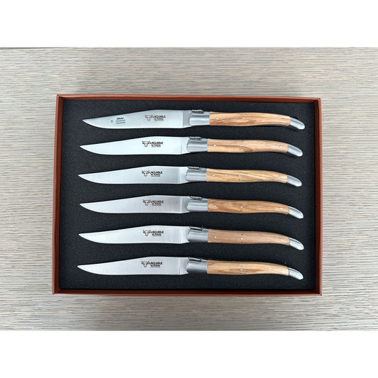 Laguiole en Aubrac Luxury Steak/Table Knives 6-Piece Set With Olive Wood Handle
