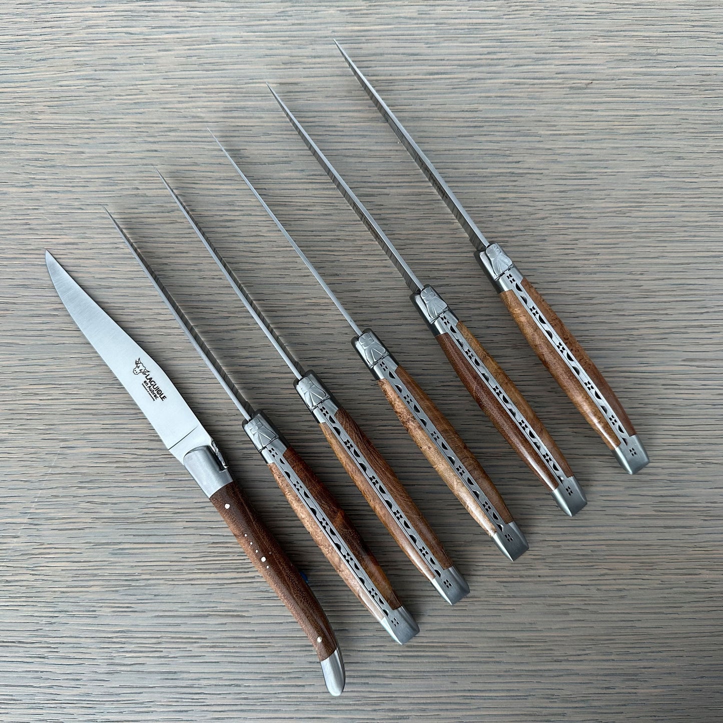 Laguiole en Aubrac Luxury Steak/Table Knives 6-Piece Set With Teak Wood Handles