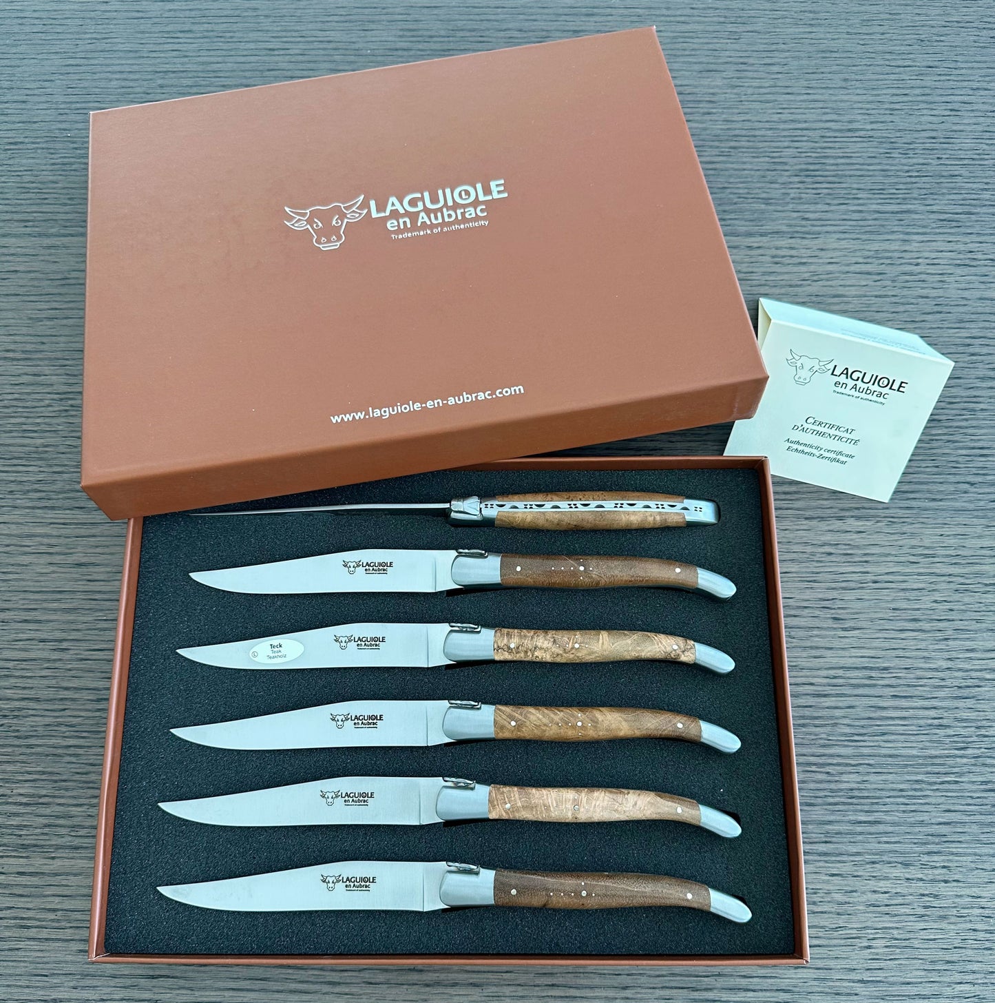 Laguiole en Aubrac Luxury Steak/Table Knives 6-Piece Set With Teak Wood Handles