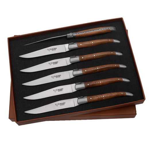 Laguiole en Aubrac Luxury Steak/Table Knives 6-Piece Set With Teak Wood Handles