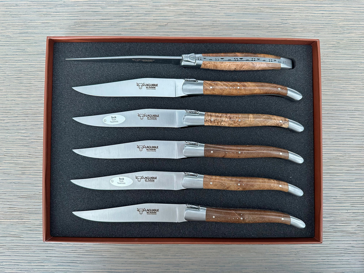 Laguiole en Aubrac Luxury Steak/Table Knives 6-Piece Set With Teak Wood Handles