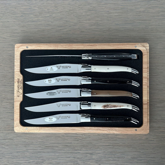 Laguiole en Aubrac Juego de cuchillos para bistec de 6 piezas chapados a mano con mangos de cuerno mixto