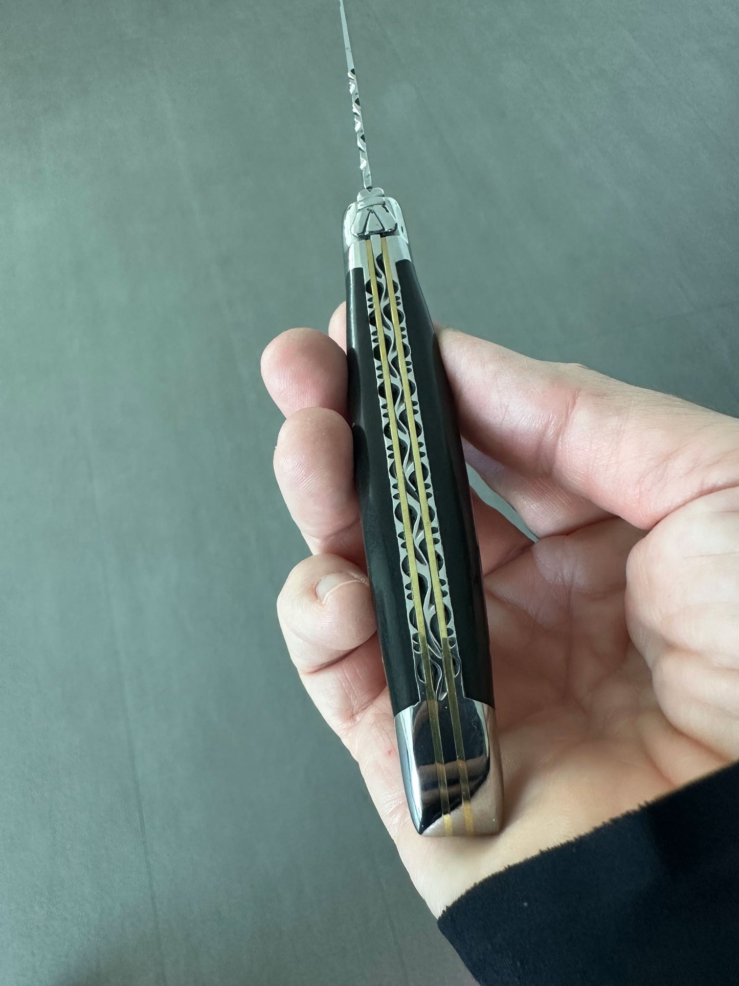 Laguiole en Aubrac Luxury Handcrafted Stainless Steel & Brass Double Plate 6-Piece Steak Knife Set with Ebony Wood Handles