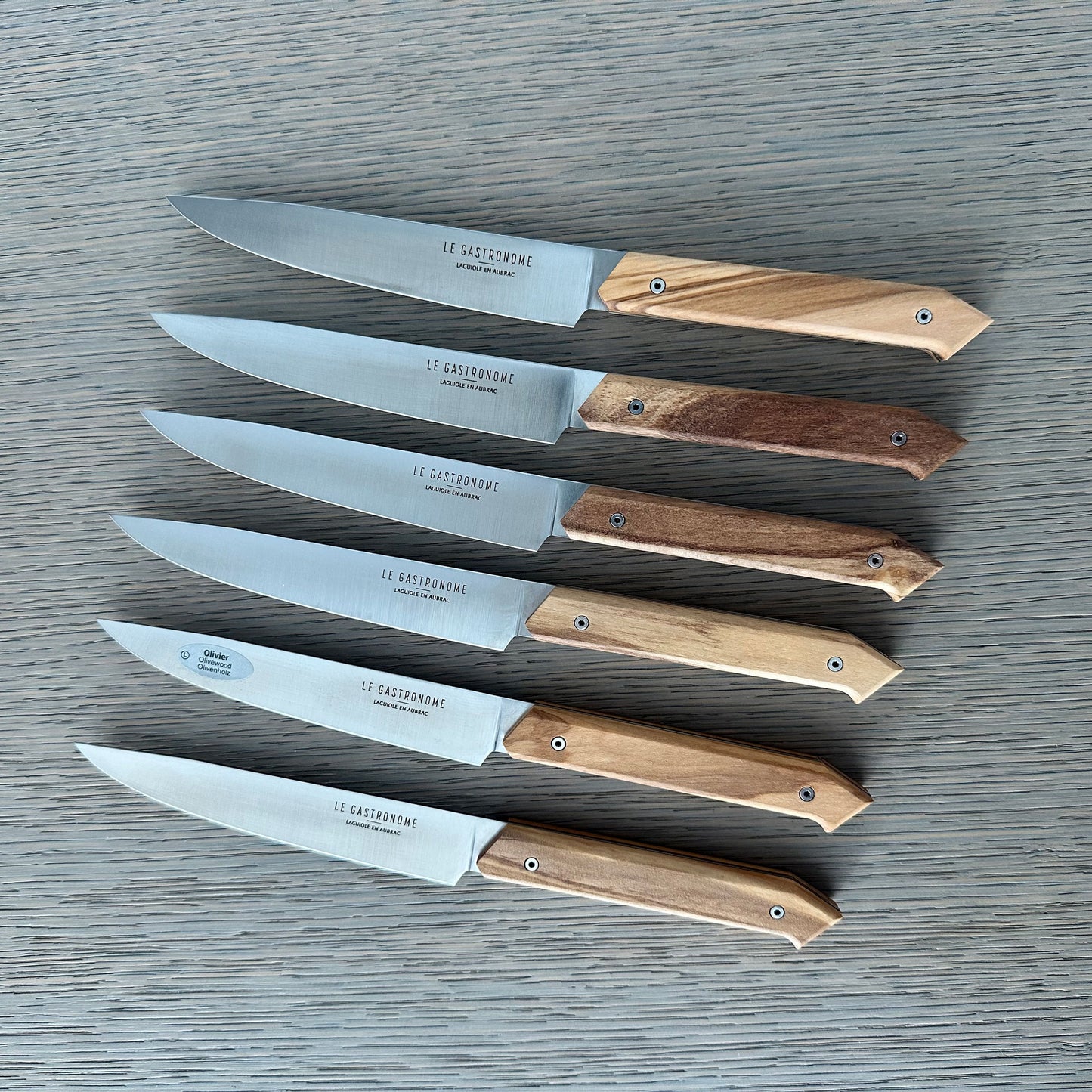 Laguiole en Aubrac Le Gastronome 6-Piece Steak Knife Set with Olivewood Handles